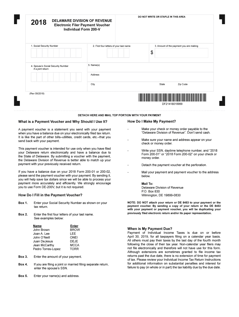 Payment on Delaware 200 V  Form