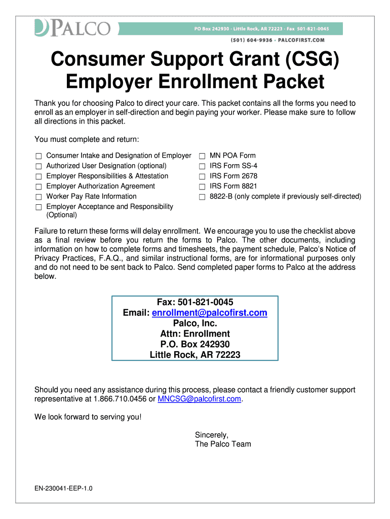 Get and Sign Consumer Support Grant CSG Employer Enrollment Packet  Form