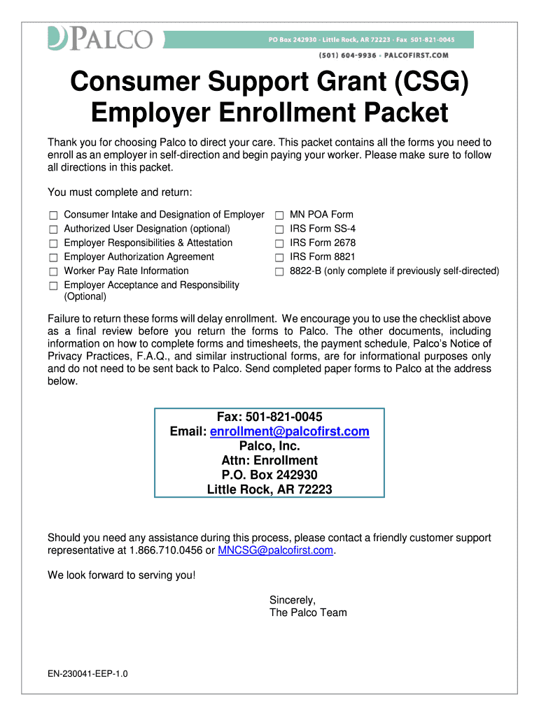 Consumer Support Grant CSG Employer Enrollment Packet  Form