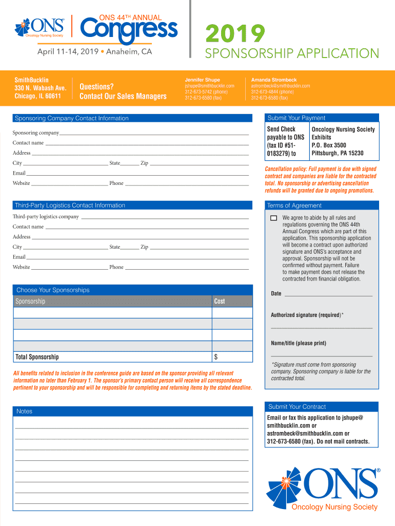 SPONSORSHIP APPLICATION ONS Congress Oncology  Form