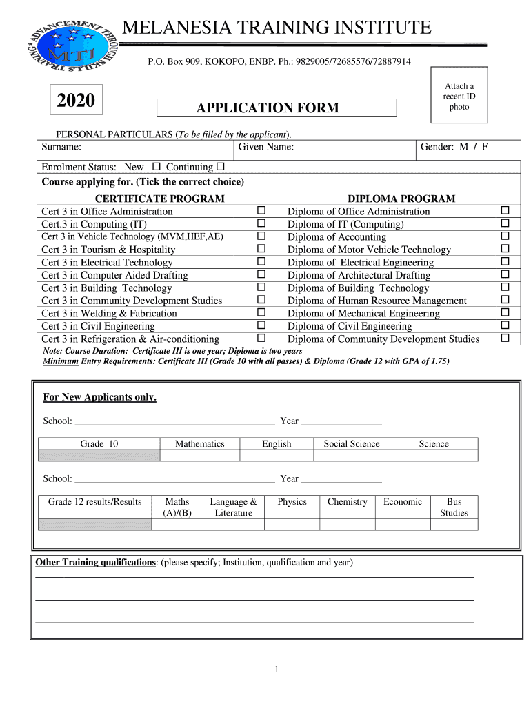 Melanesian Training College  Form