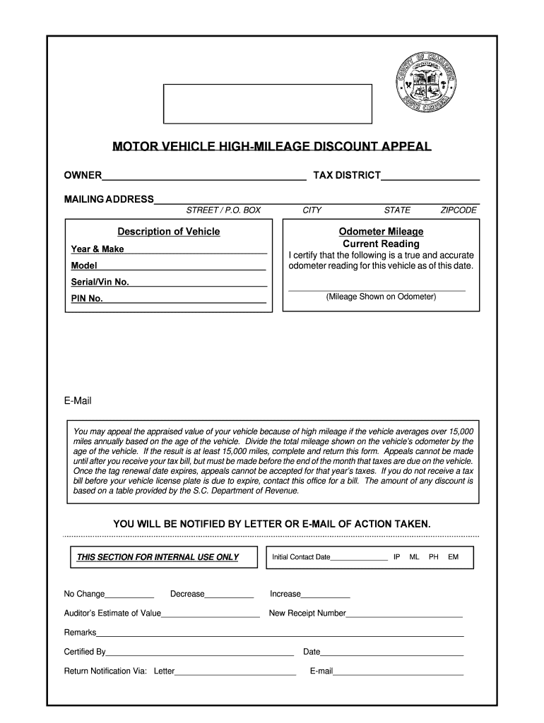 Fillable Online Charlestoncounty Motor Vehicle High  Form