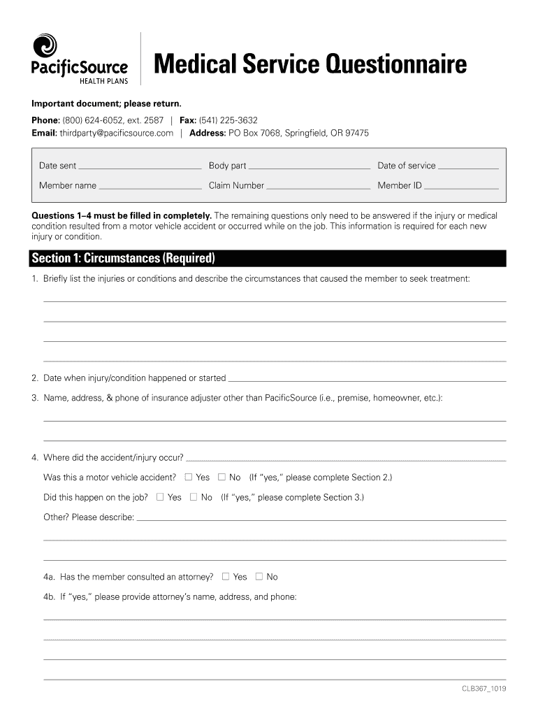 Medical Service Questionnaire  Form