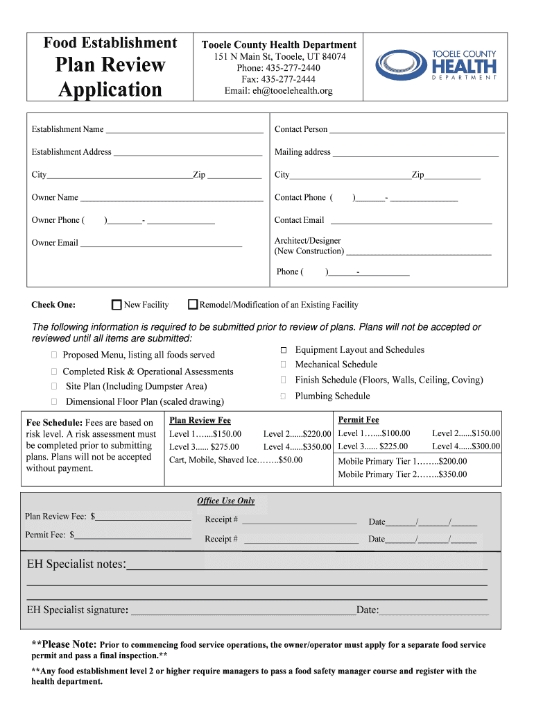 Food Establishment Restaurant InspectionsTooele County  Form