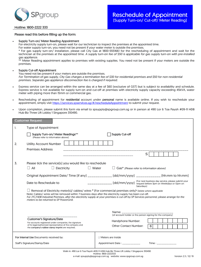  Fillable Online Reschedule of Appointment Form V18R1215 2019