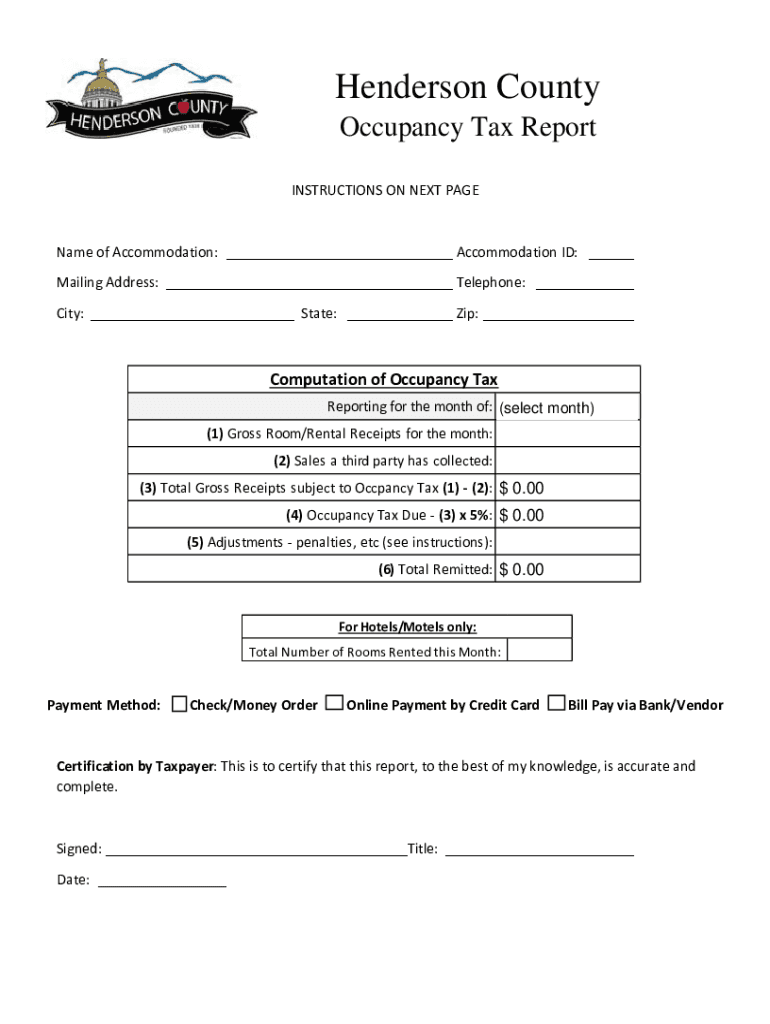 Henderson County Occupancy Tax Report Henderson Co  Form