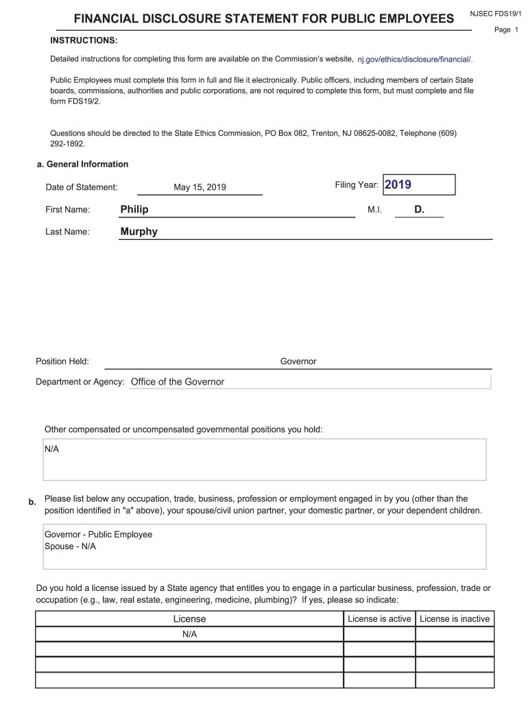  NJ Form NJSEC FDS 2019