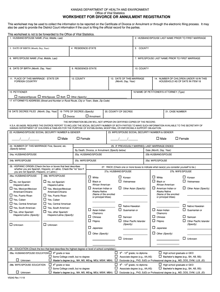  This Worksheet May Be Used to Collect the Information to Be Reported on the Certificate of Divorce or Annulment or through the E 2019-2024