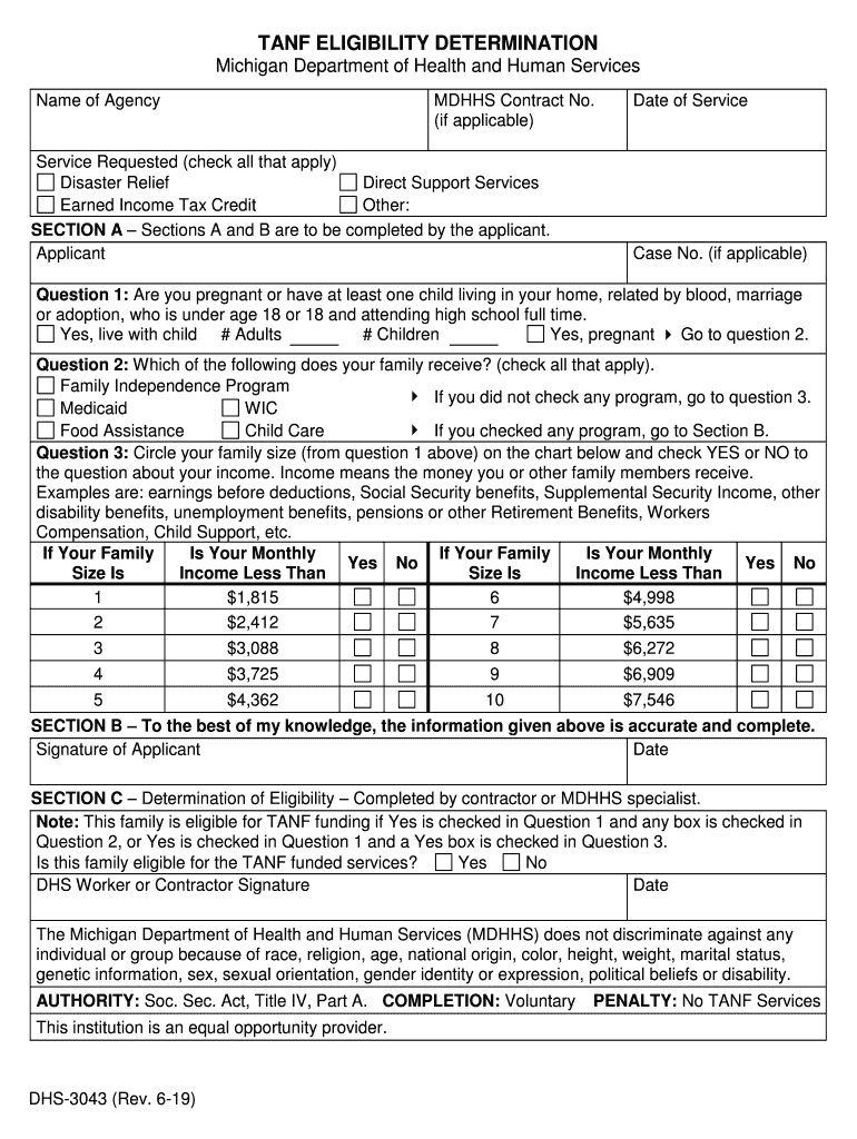 DHS 3043 Earned Income Tax Credit Temporary Assistance for Needy Families TANF Earned Income Tax Credit TANF  Form