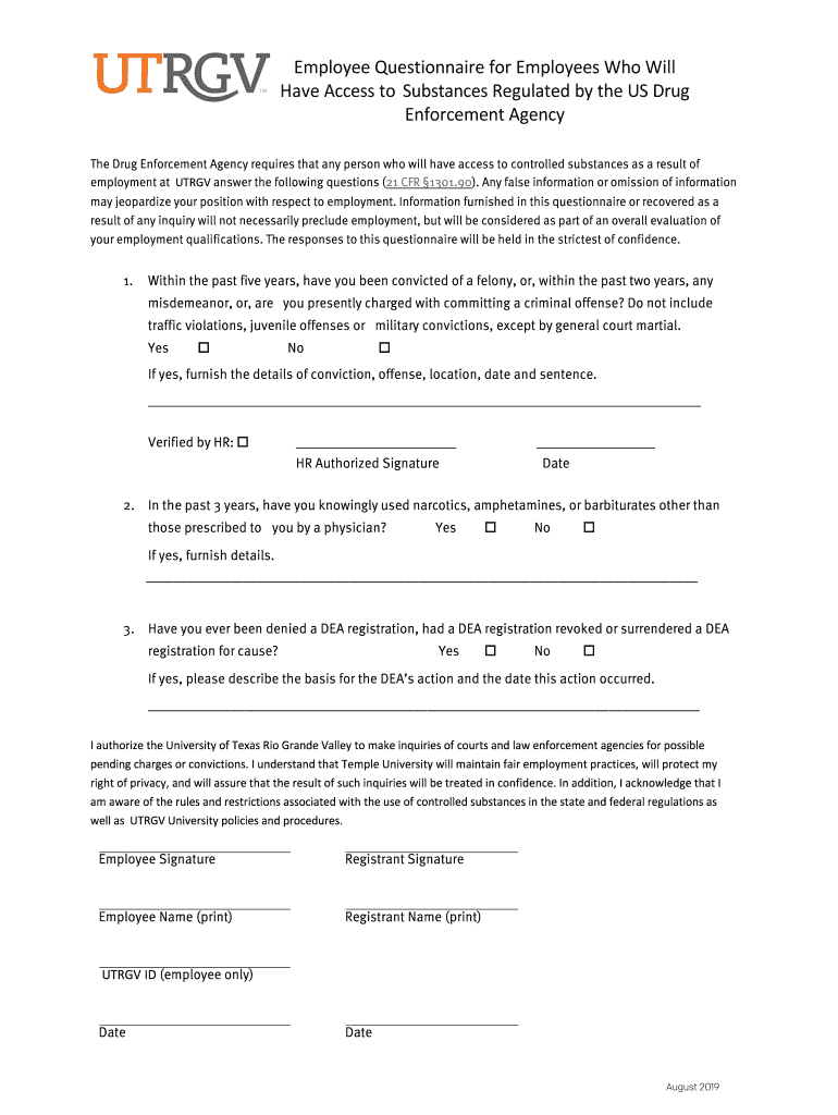 Michigan for Employees Who Will Have Access to Substances  Form