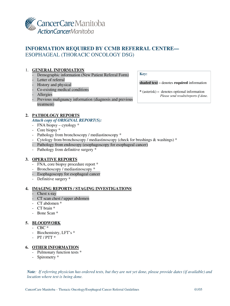 Esophageal Thoracic Oncology DSG Referral Guidelines  Form