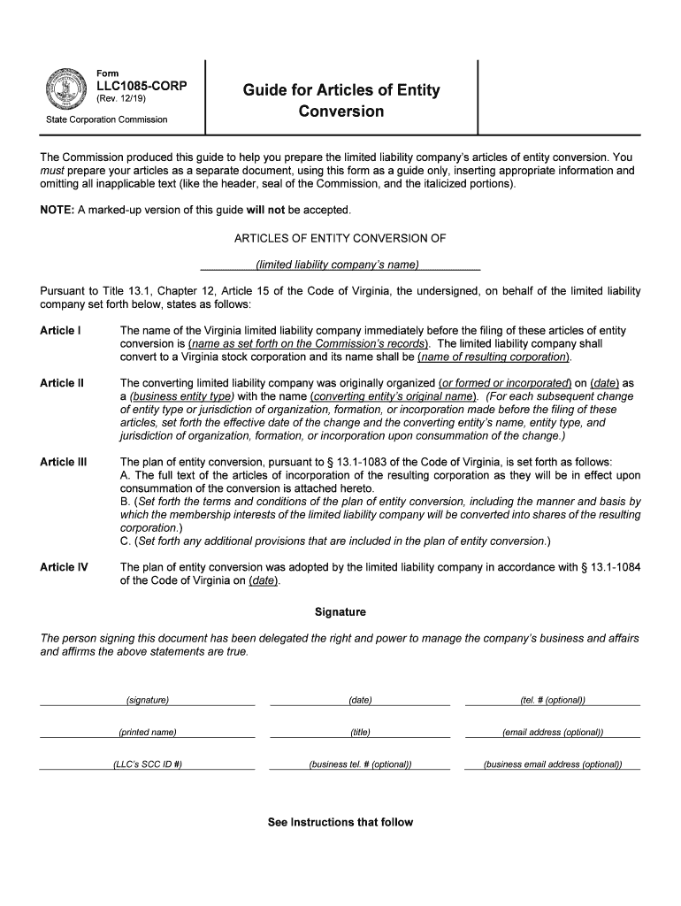  Guide for Articles of Entity 2019-2024