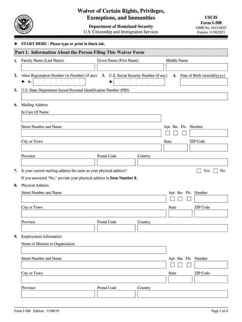 Form I 508 Request for Waiver of Certain Rights, Privileges