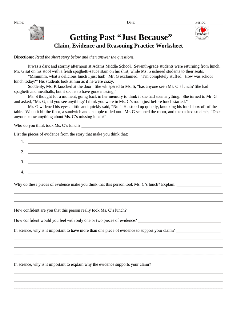 Claim and Evidence Worksheet PDF  Form