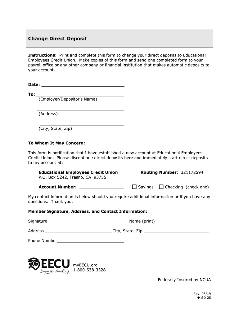 Eecu Direct Deposit  Form