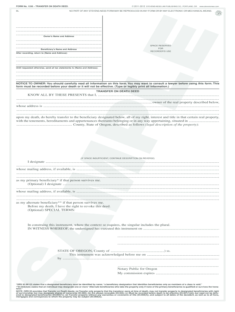 1336 Transfer on Death Deed Stevens Ness Law Publishing  Form