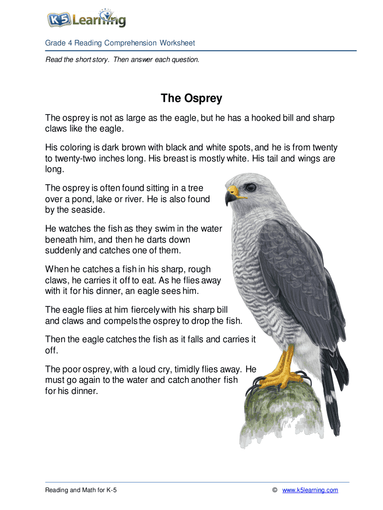 Reading Comprehension Worksheet and Kid &#039;s Fable &#039;The Osprey &#039;  Form
