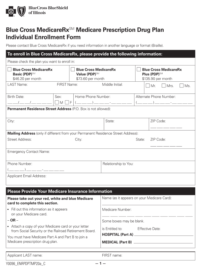 Blue Cross MedicareRxMedicare Prescription Drug Plan Individual Enrollment Form Blue Cross MedicareRxMedicare Prescription Drug 