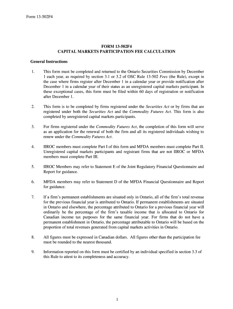  Form 13 502F4 Capital Markets Participation Fee Calculation Form 13 502F4 Capital Markets Participation Fee Calculation 2006