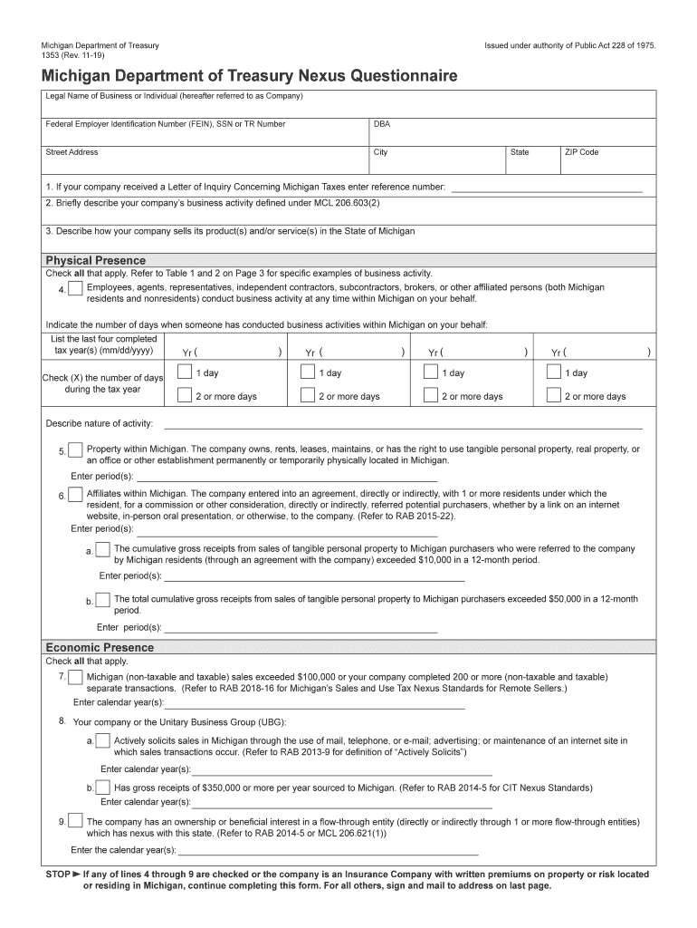 Michigan Form 1353