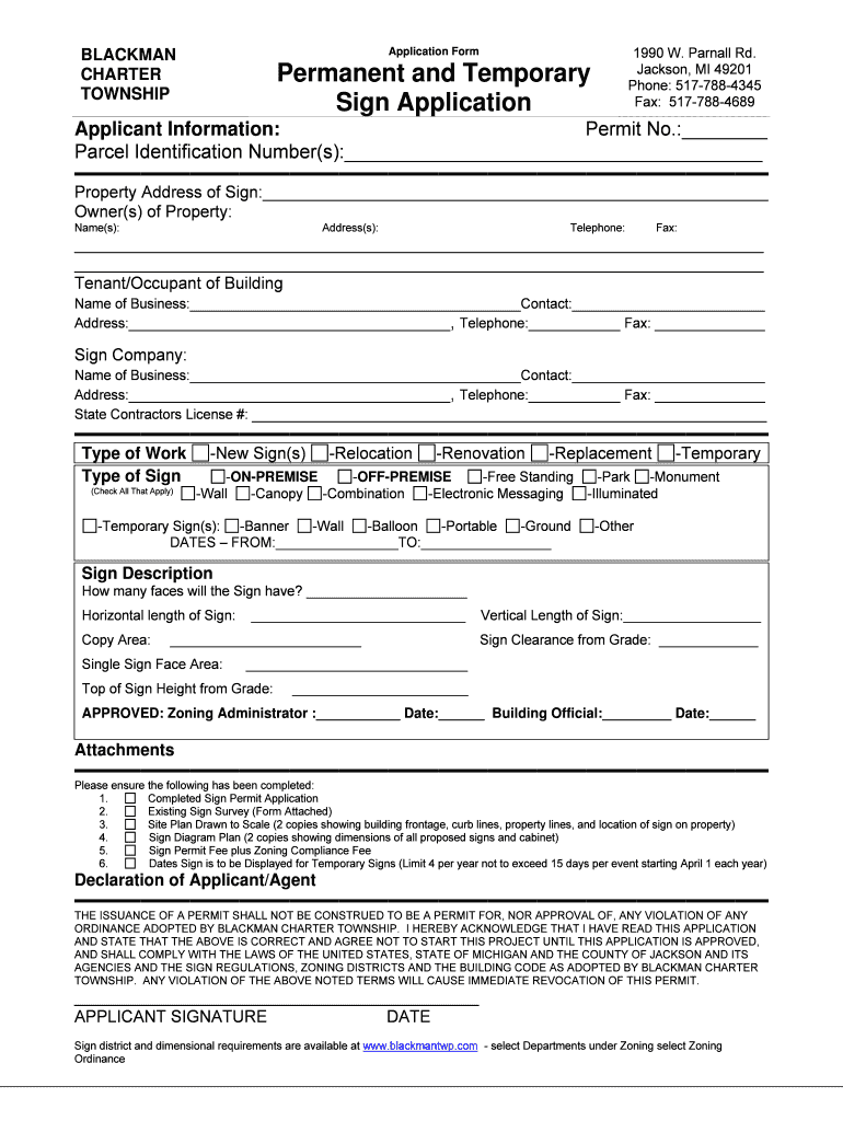 Blackman Charter Township Sign Permit Process  Form