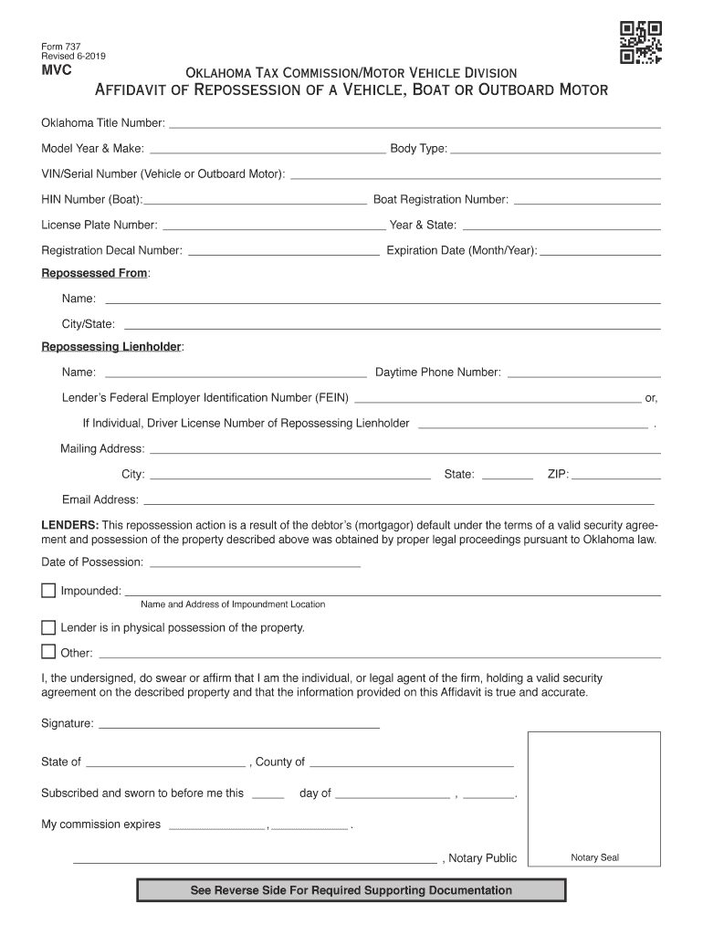 Oklahoma Repossession  Form