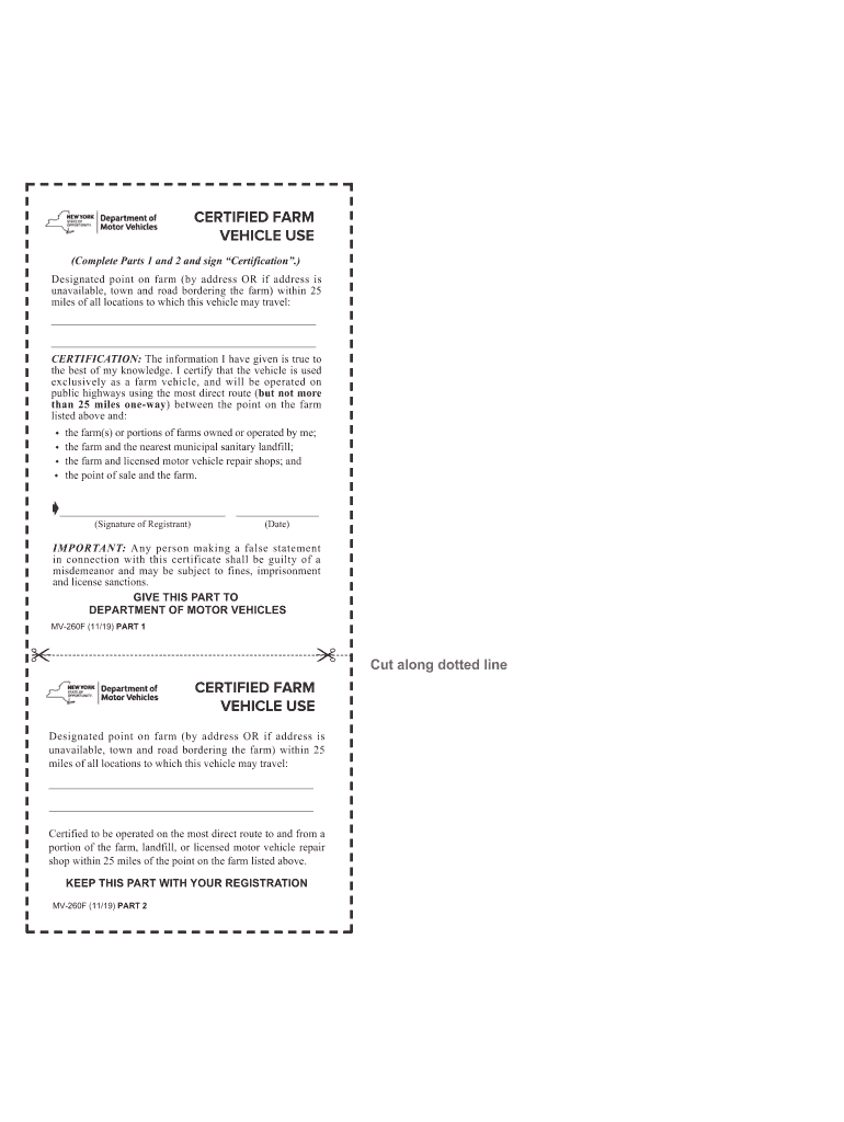 Certified Farm Vehicle Use MV 260F 719 2019-2025