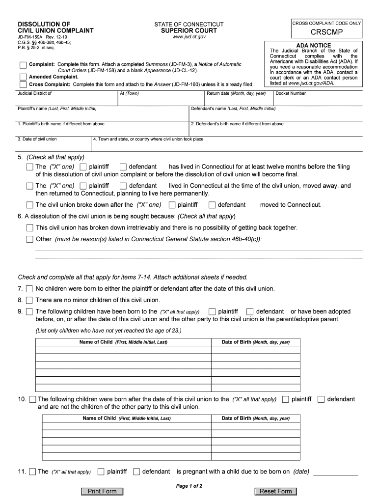  Form JD FM 159 Download Fillable PDF, Divorce Complaint 2019-2024