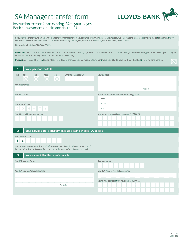  Share Dealing Transfer Forms Investments Lloyds Bank 2019-2024