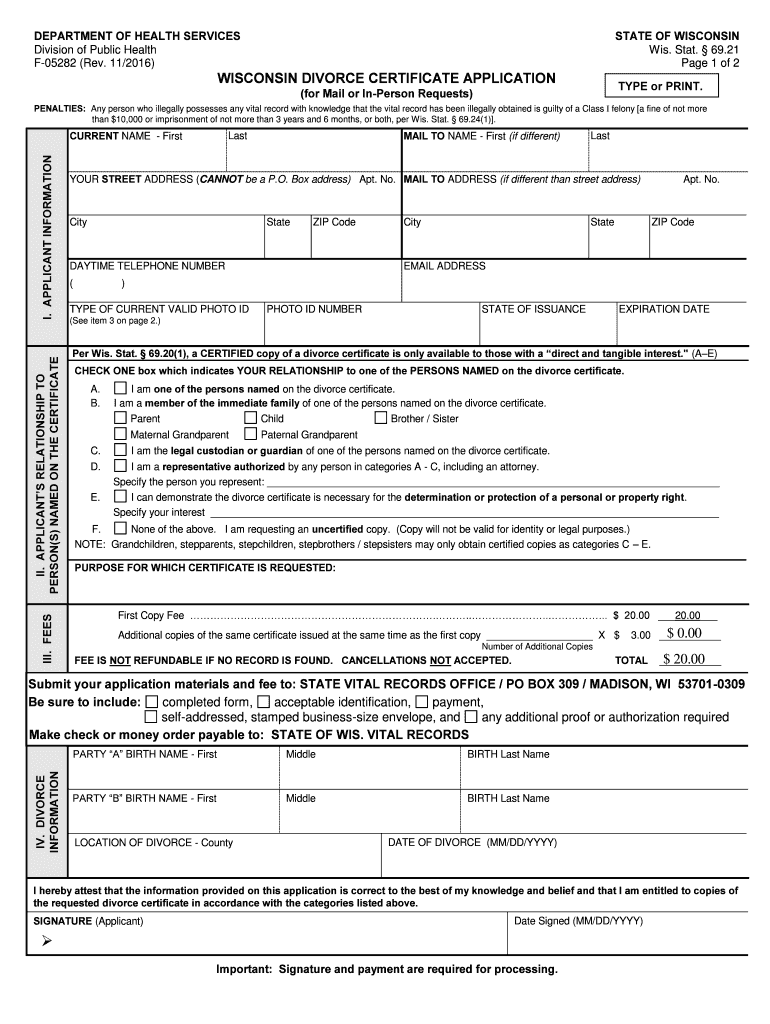 WISCONSIN DEPARTMENT of HEALTH SERVICES Division of Health  Form
