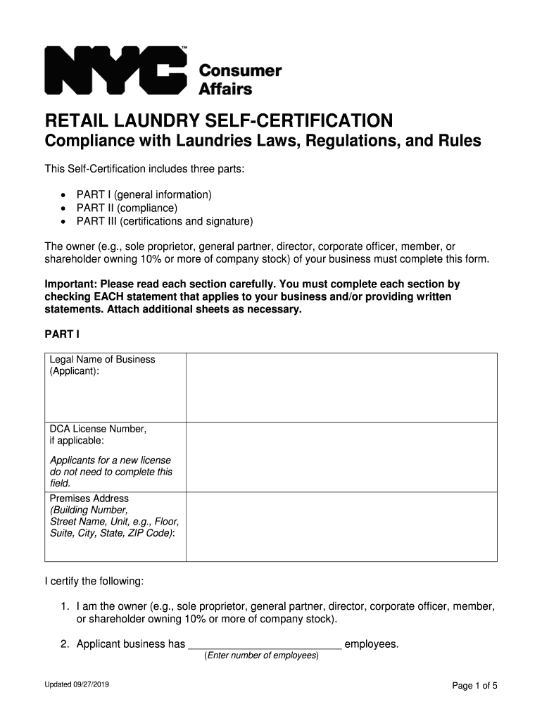 Fillable Online Retail Laundry Self Certification NYC Gov Fax 2019-2023