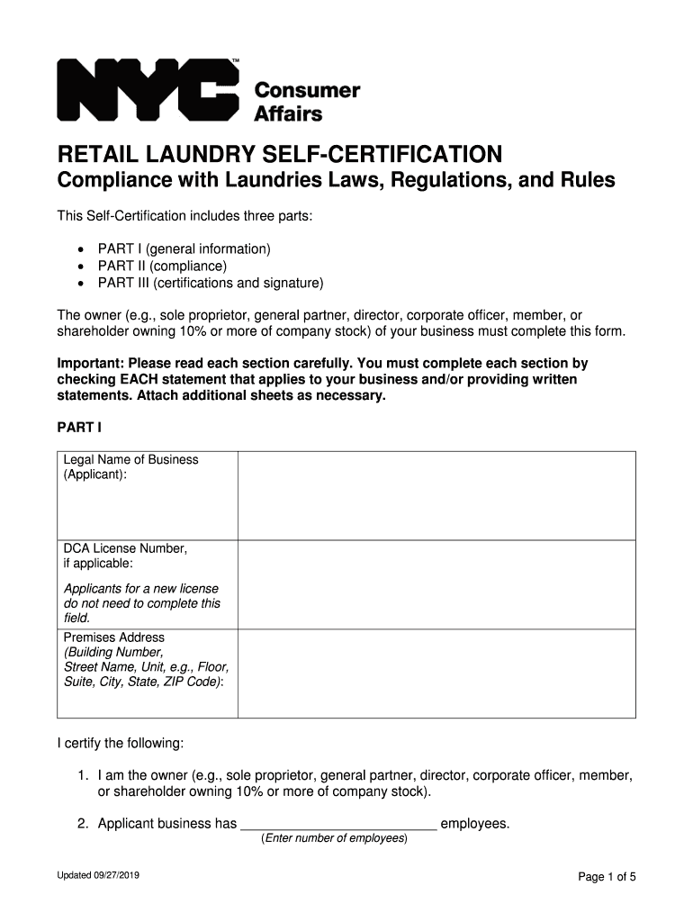  Fillable Online Retail Laundry Self Certification NYC Gov Fax 2019-2024