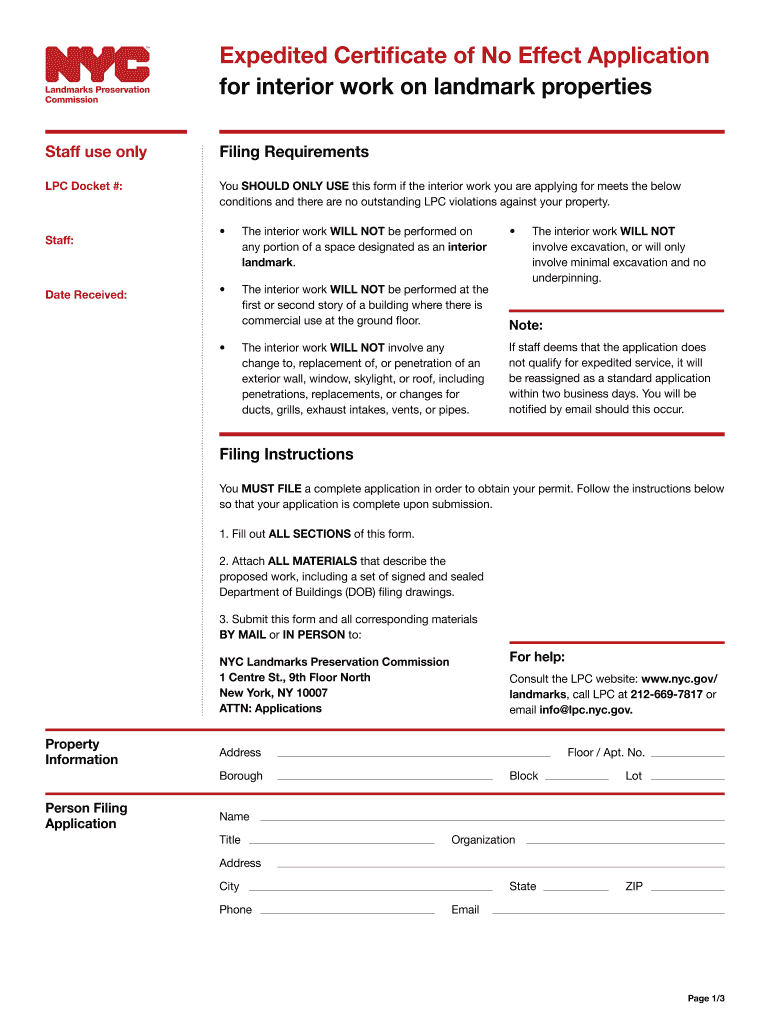 Expedited Certificate of No Effect Application  Form