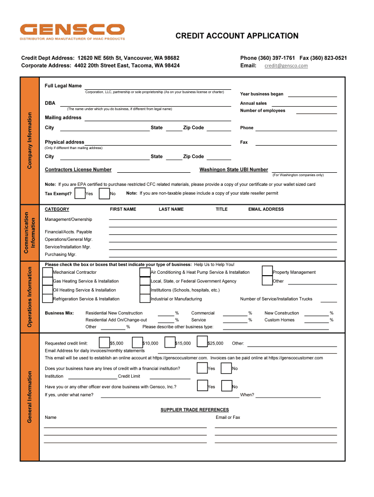 Credit Dept Address 12620 NE 56th St, Vancouver, WA 98682  Form