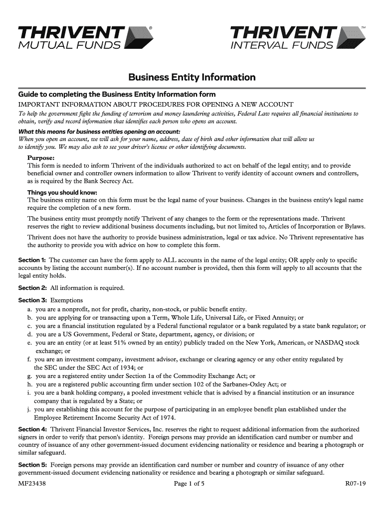  Guide to Completing the Business Entity Information Form 2019