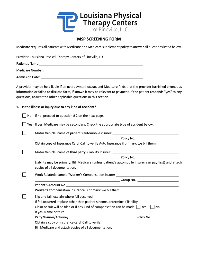 Medicare Requires All Patients with Medicare or a Medicare Supplement Policy to Answer All Questions Listed below  Form
