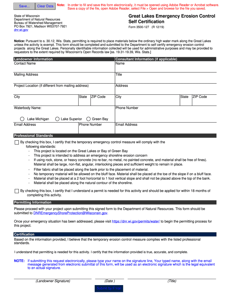  Form 3500 127 Great Lakes Emergency Erosion Control Self Certification 2019