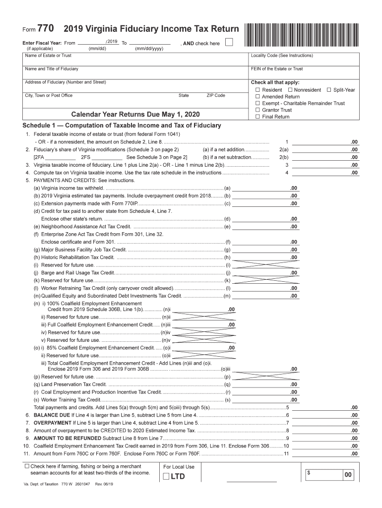 Form 770, Virginia Fiduciary Income Tax Return Virginia Fiduciary Income Tax Return, Form 770