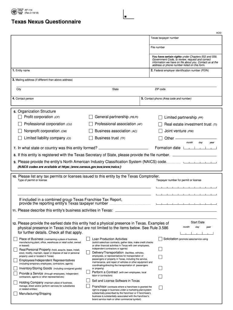 Ap 114 Texas  Form