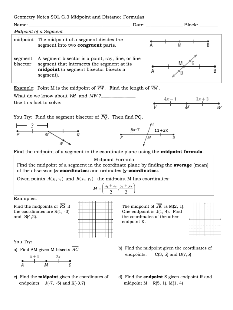 Distance Formula Worksheet