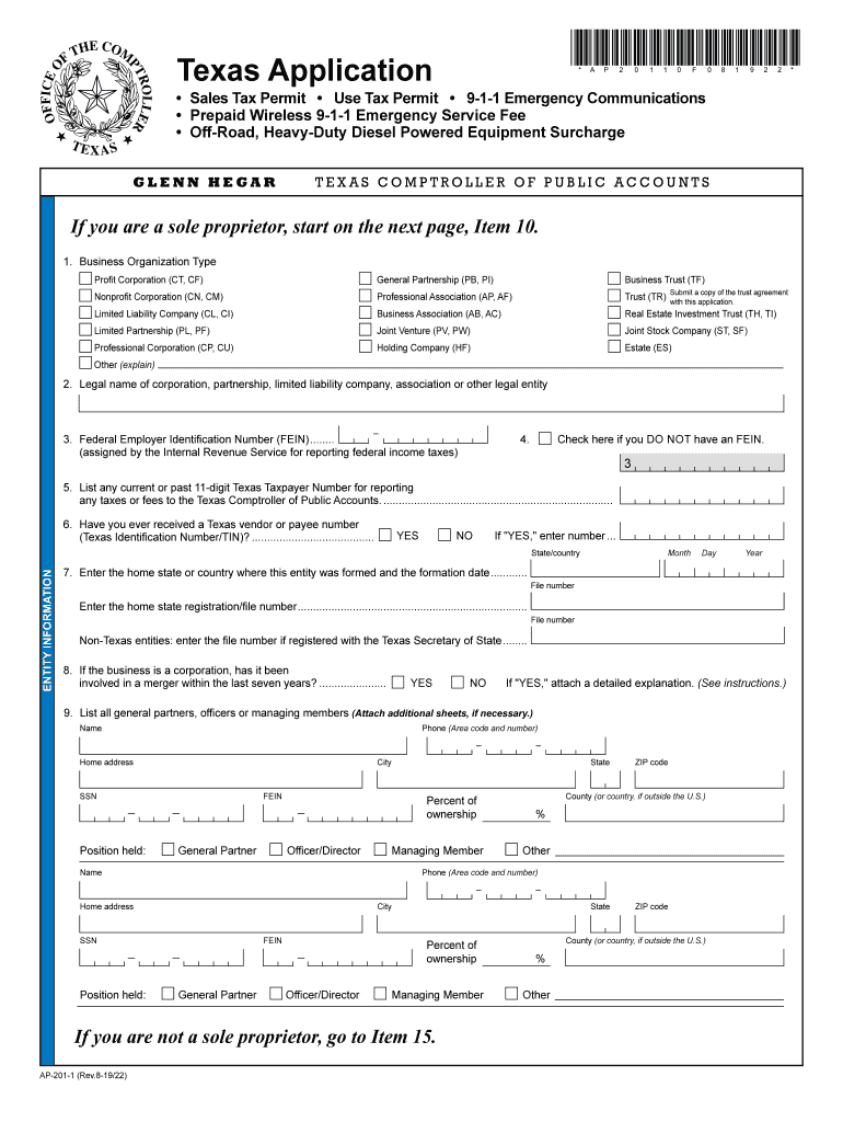Texas Sales Tax Application PDF Form