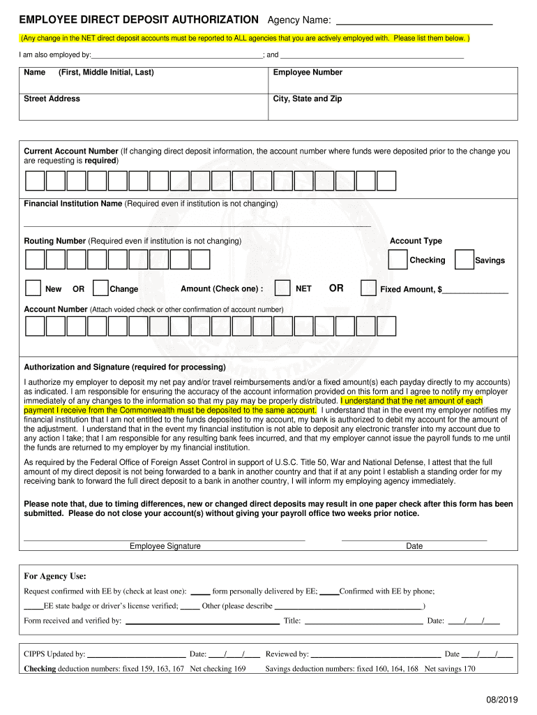 Employee Direct Deposit Authorization  Form