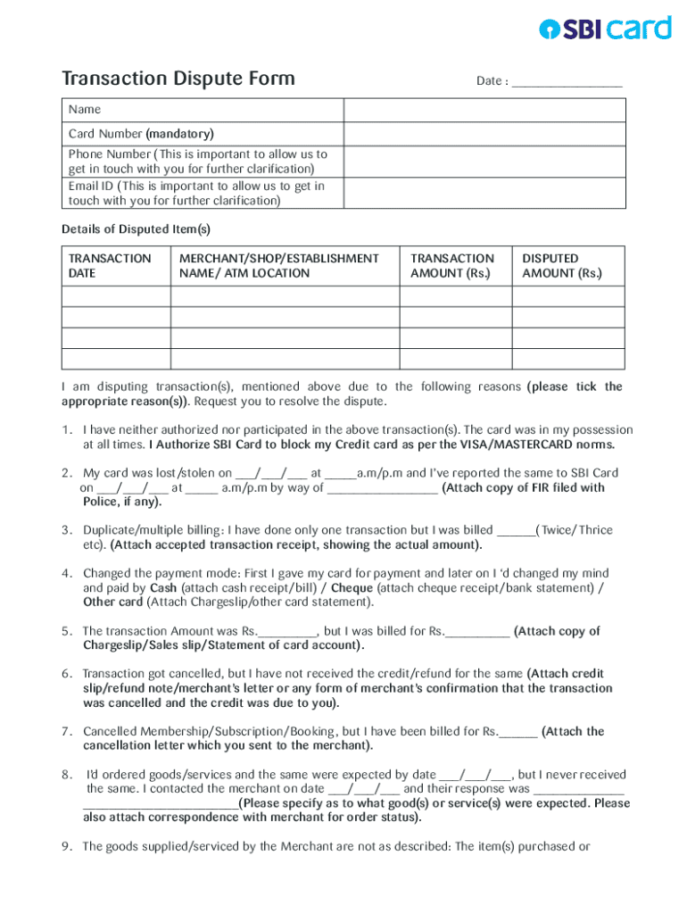  Transaction Dispute Form 2019-2024