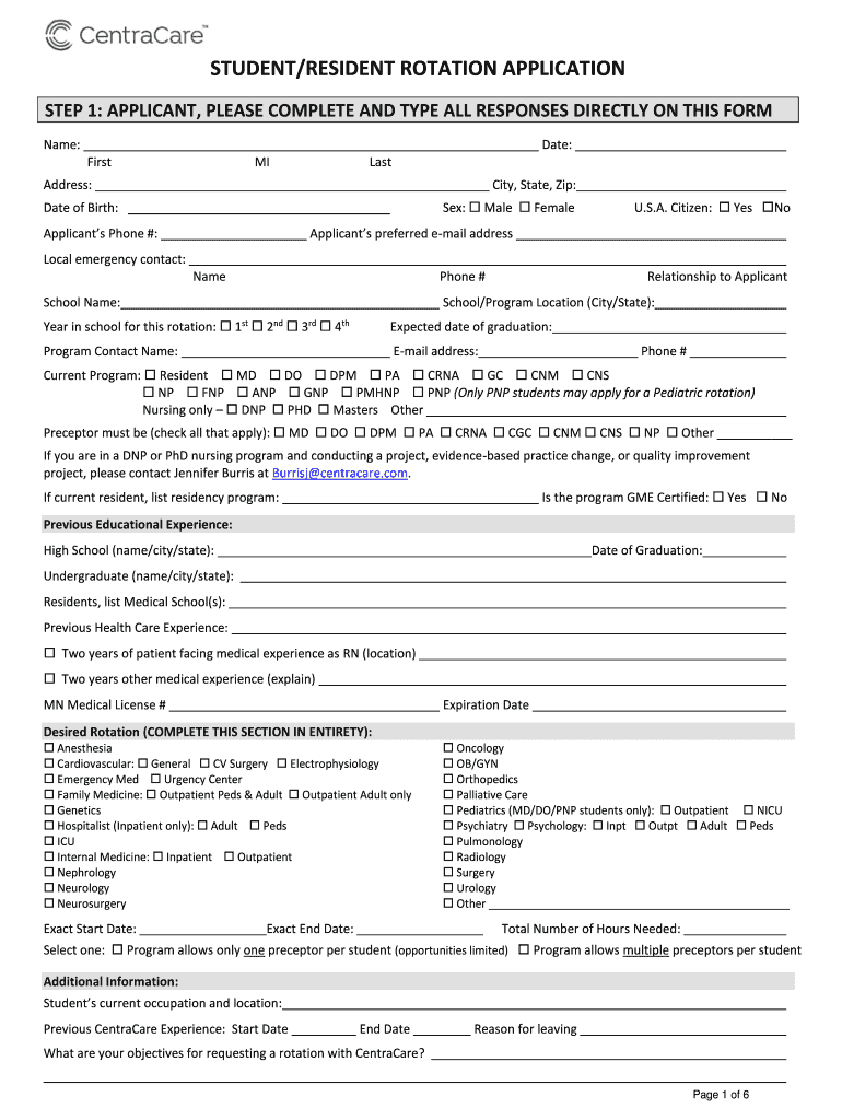 MEDICAL STUDENTRESIDENT ROTATION APPLICATION  Form