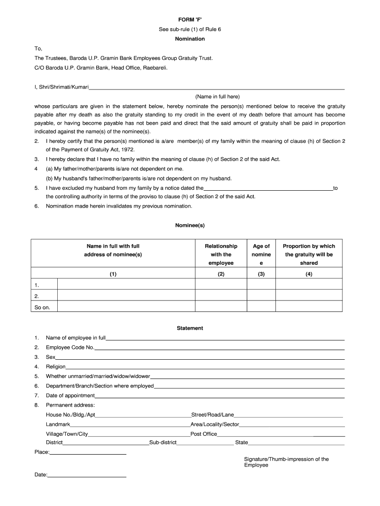 FORM &#039;F &#039; Nomination Barodagraminbank Com