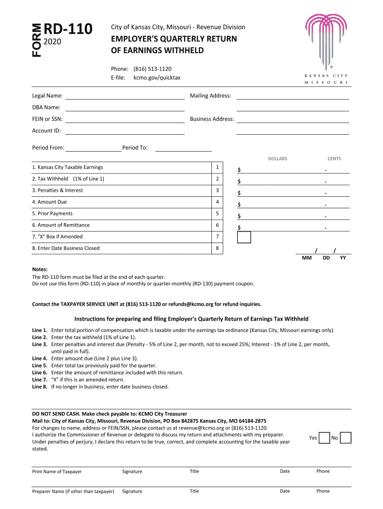 Get and Sign RD 110 City of Kansas City, MO 2020-2022 Form