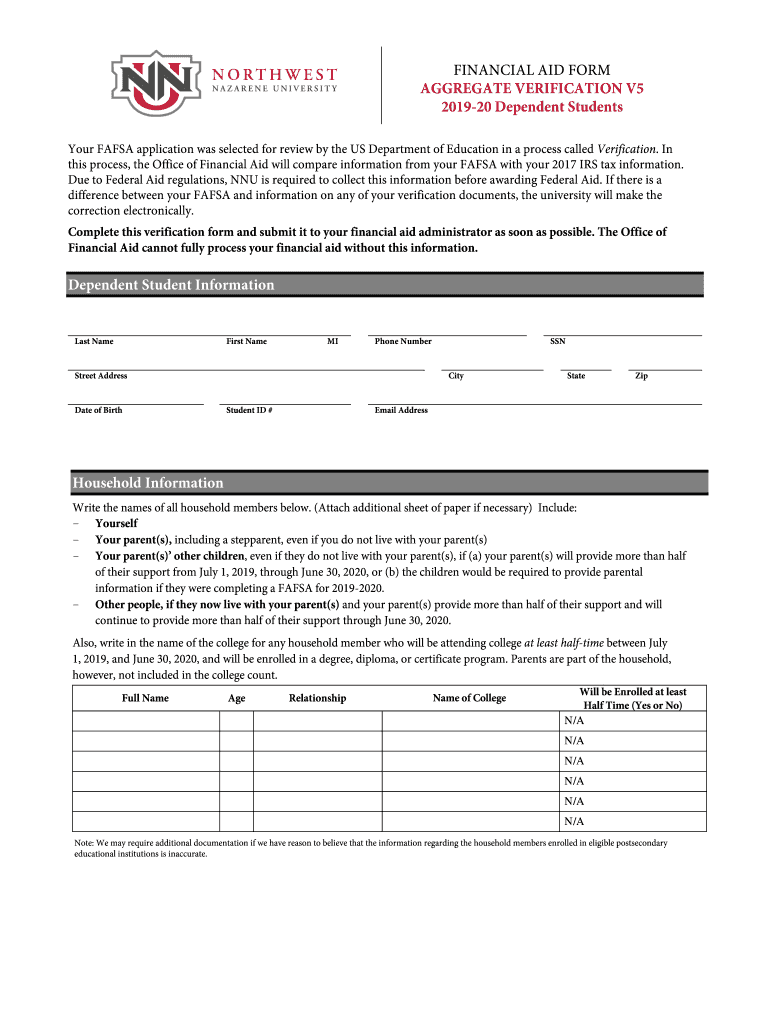 V5 Aggregate 19 Verification Worksheet for Dependent  Form