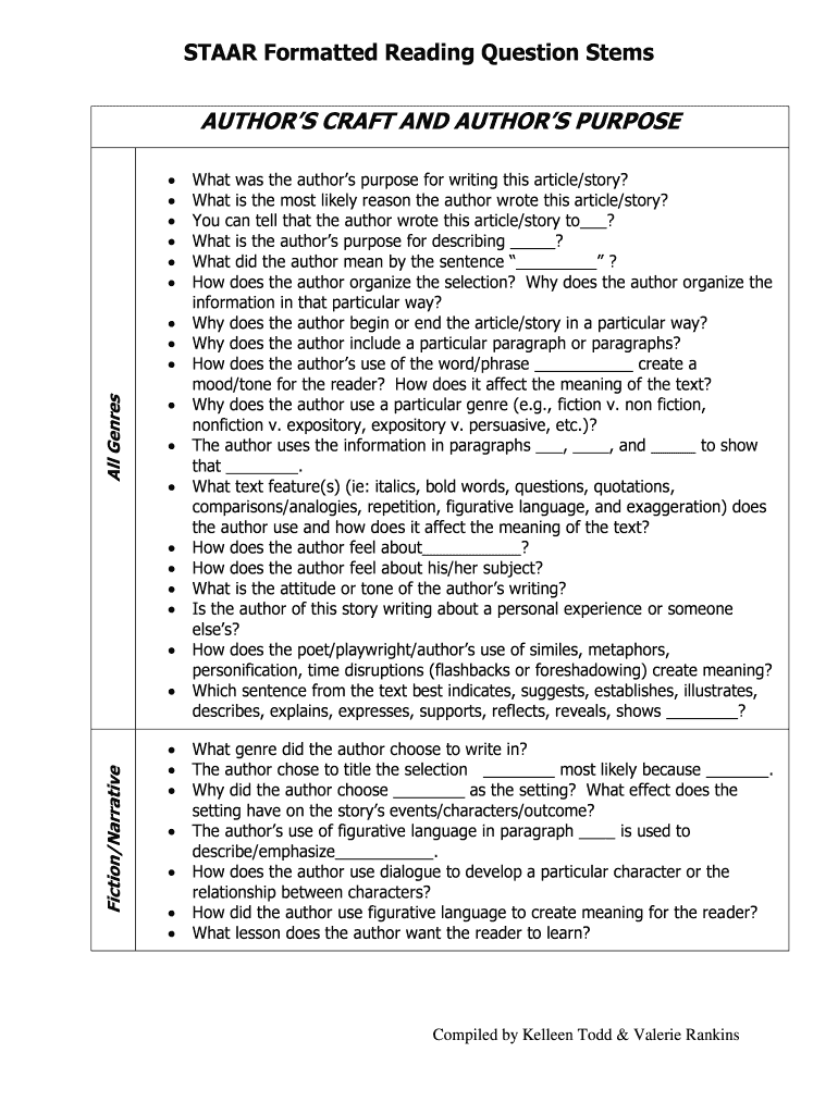 Staar Question Stems  Form