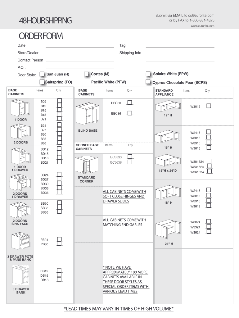 Fillable Online ORDER FORM Kitchen Cabinetry Bathroom