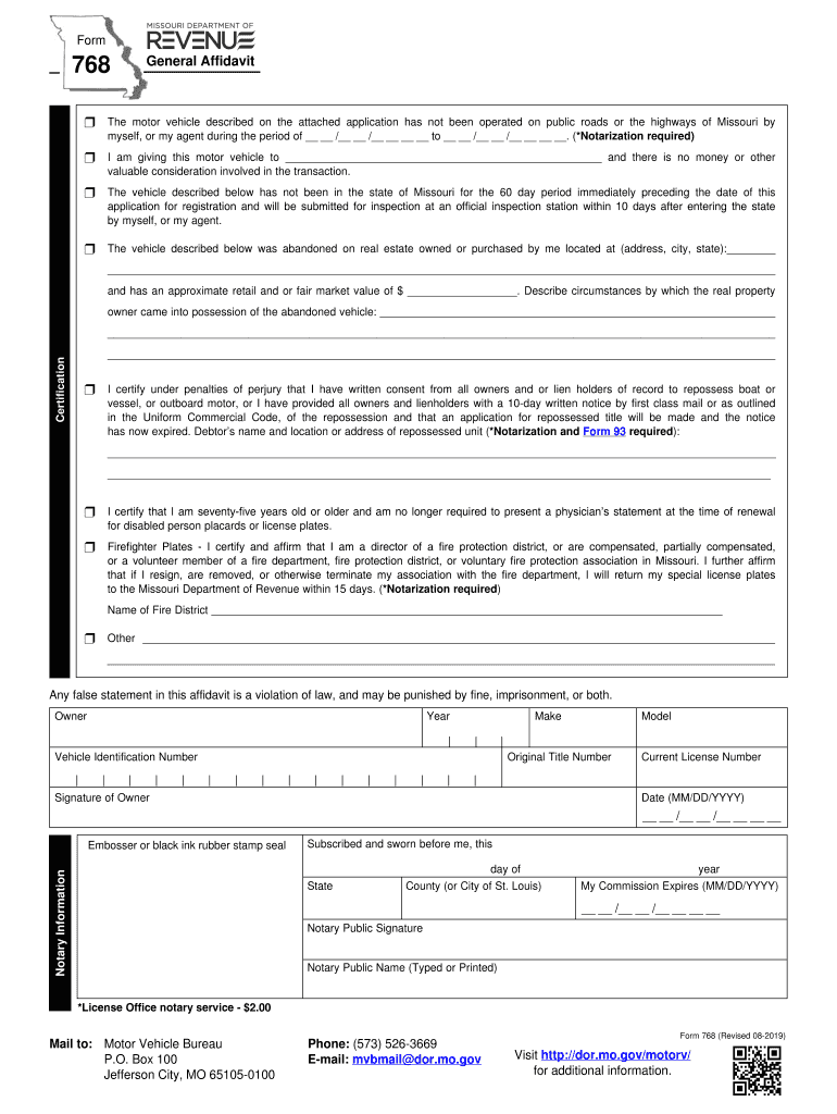Missouri General Affidavit 768  Form